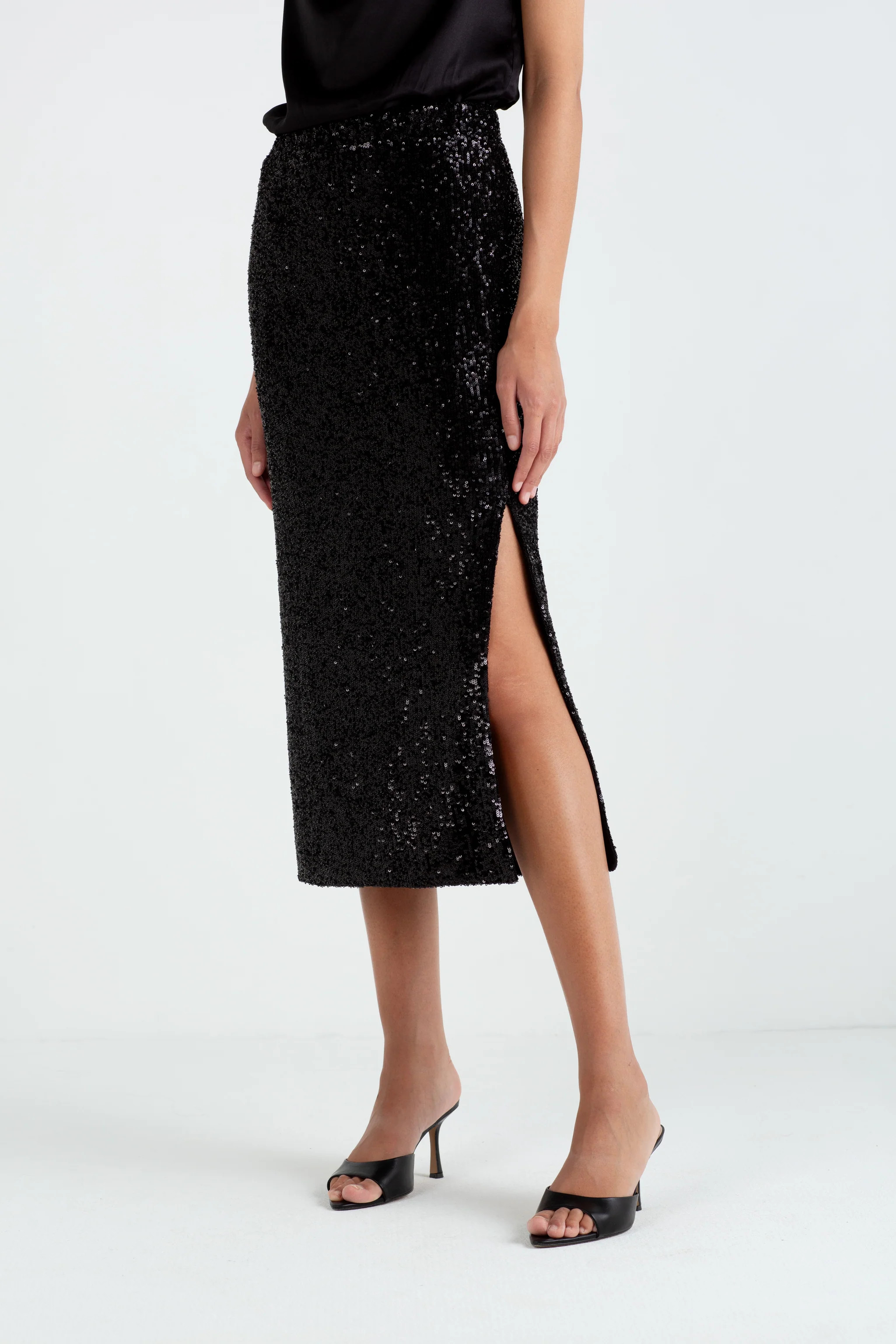 The Orla | Black Sequin Midi Skirt | Sinead Keary