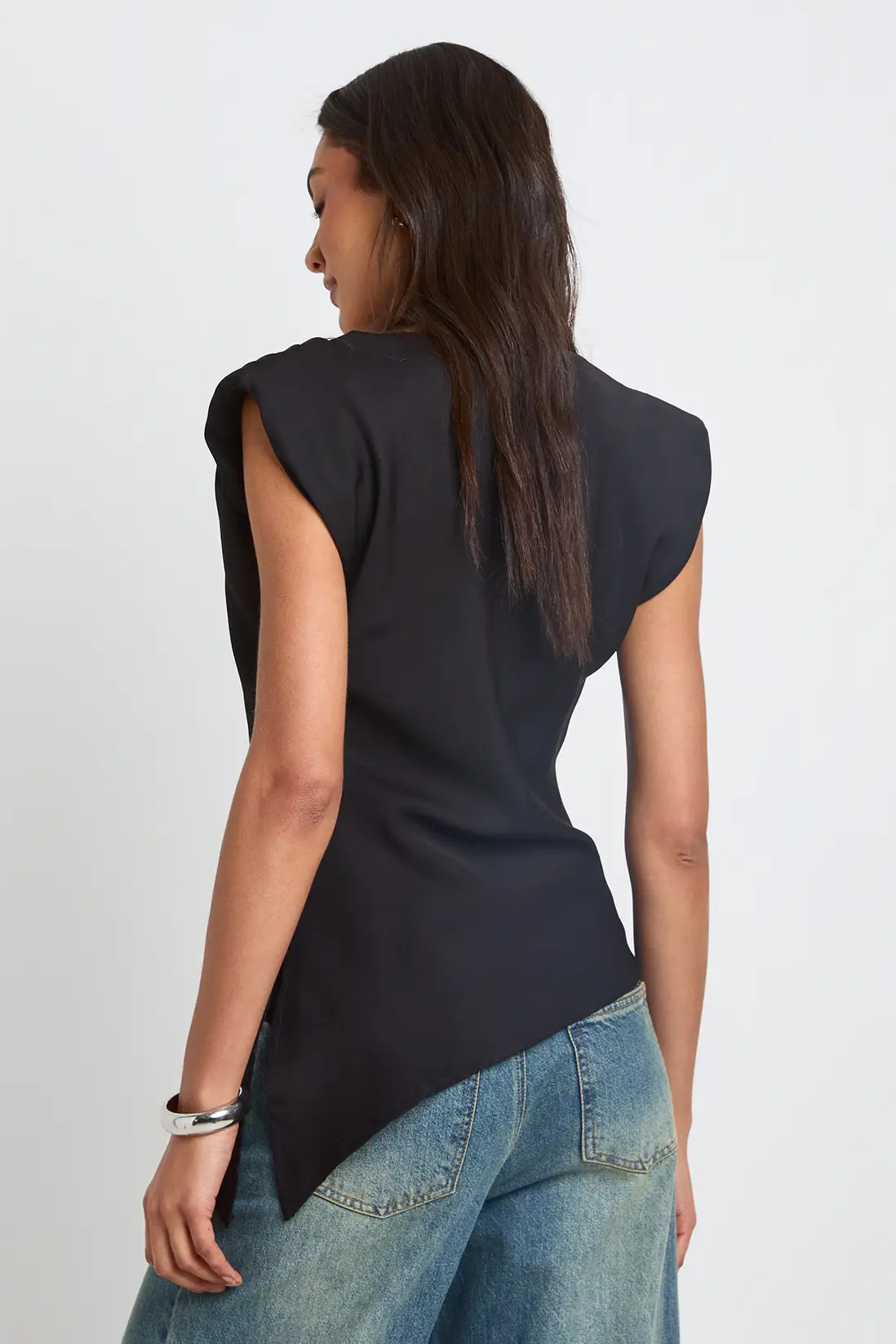 Black Tall Gathered Shoulder Pad Asymmetric Blouse | Boohoo USA | boohoo (US & Canada)