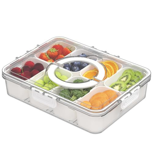 Snackle Box Container - Divided Serving Tray with Lid and Handle - Veggie Fruit Snack Tray - Snackle Box Charcuterie Container - Clear Organizer for Food, Snacks, Candy, Fruit for Travel Party Picnic | Amazon (US)