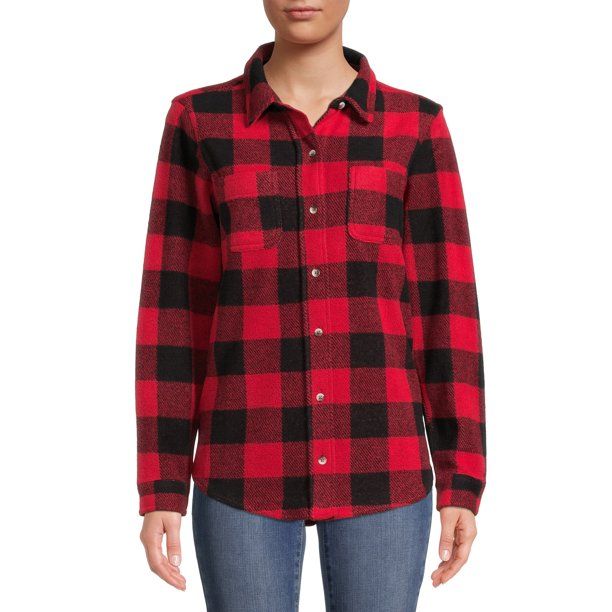 Time and Tru Women's Knit Cozy Button Front Shirt - Walmart.com | Walmart (US)