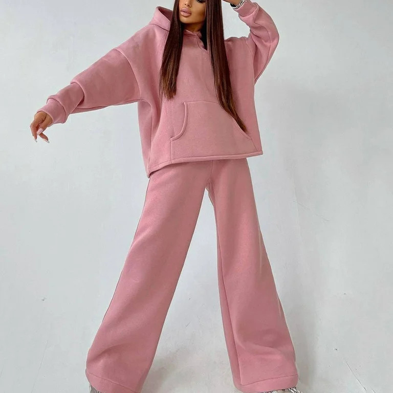 Oversized Hoodie Sets with Wide Leg Pants for Women Sportswear Loose Plain Sweatshirt and Sweatpa... | Walmart (US)