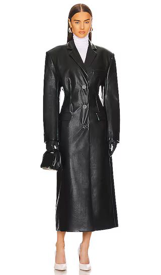 Waterbased Faux Leather Long Coat in Black | Revolve Clothing (Global)