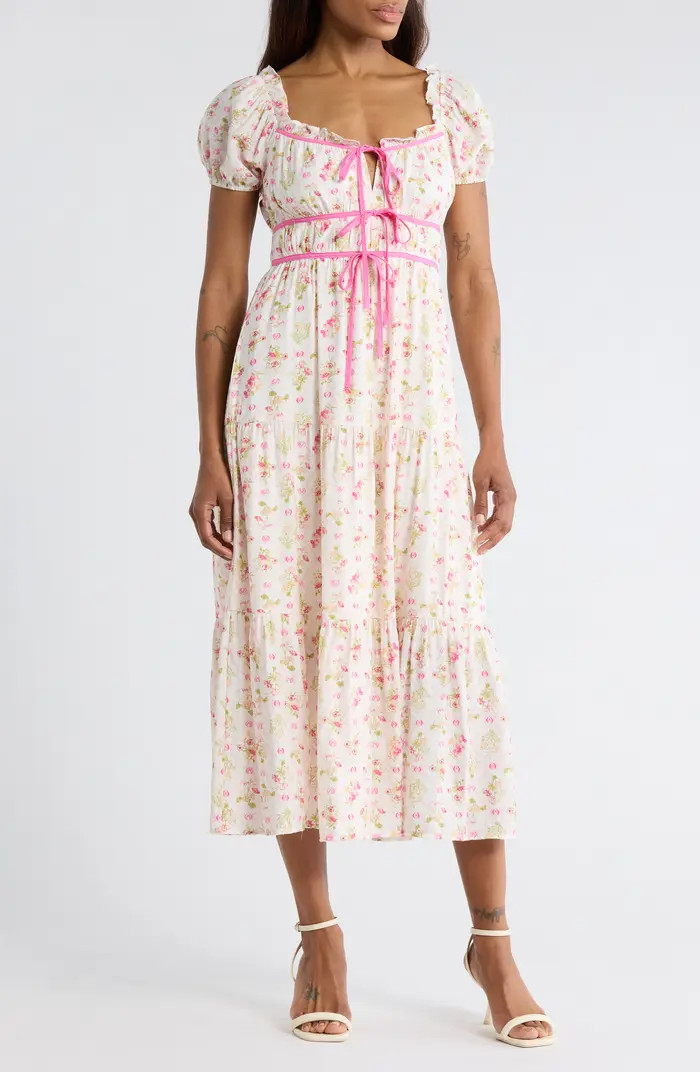 Blu Pepper Floral Tie Contrast Tie Midi Dress | Nordstromrack | Nordstrom Rack