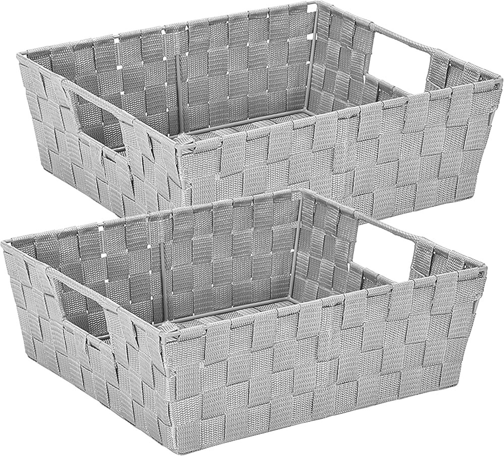 Simplify Large Shelf Woven Strap Tote, Decorative Storage Basket, Built in Handles, Organizing Ac... | Amazon (US)