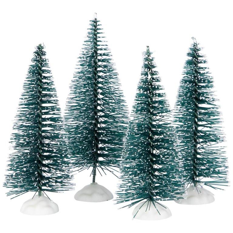Northlight Set of 4 Frosted Mini Bottle Brush Pine Christmas Village Trees - 3" | Walmart (US)