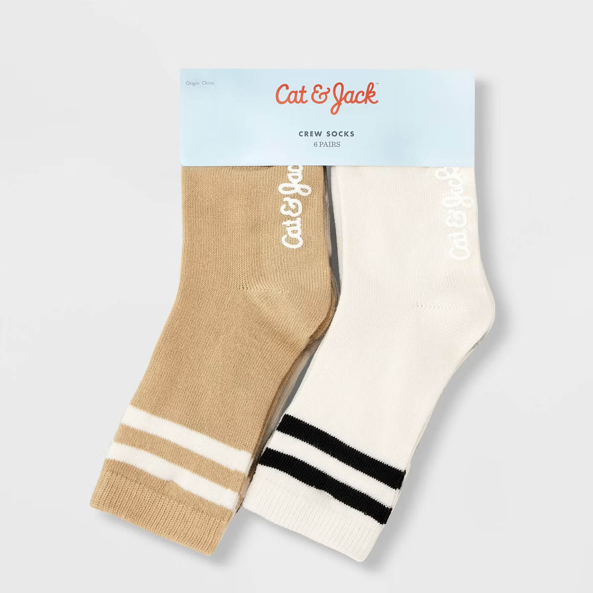 Toddler 6pk Striped Neutral Varsity Crew Socks - Cat & Jack™ | Target