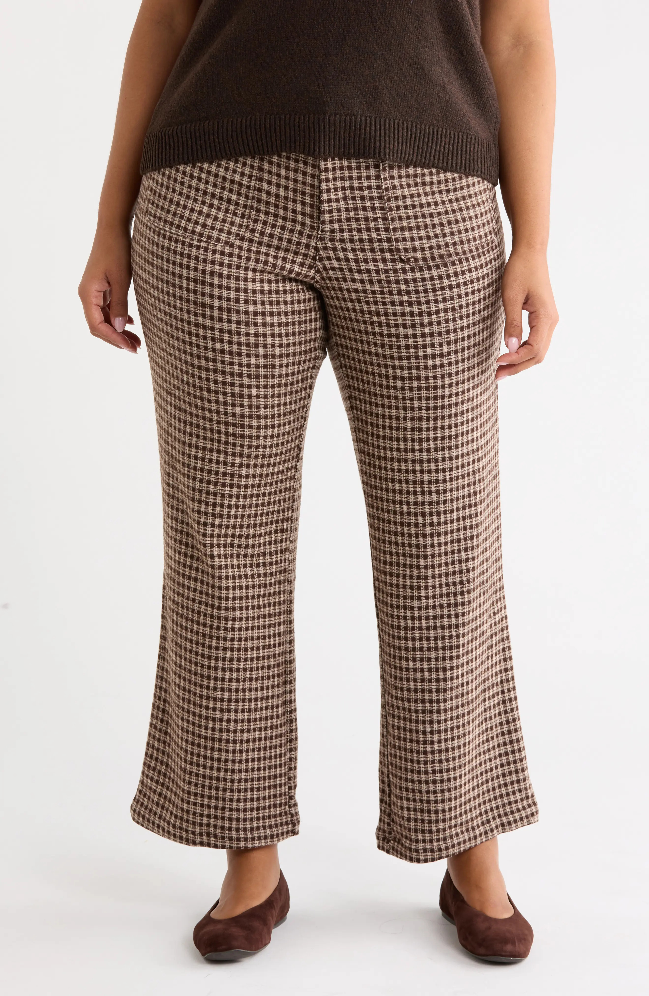 Sanctuary Supernova High Waist Wide Leg Double Knit Pants in Brown Tone Check at Nordstrom Rack, Size 1X | Nordstrom Rack