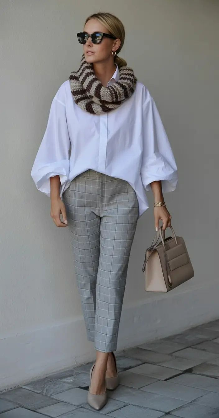 A stylish neutral outfit with dramatic flare sleeves. This look you can wear to the office or out to lunch/shopping. The flare sleeves and scarf elevated this neutral outfit. 

 #LTKootd #LTKWorkwear