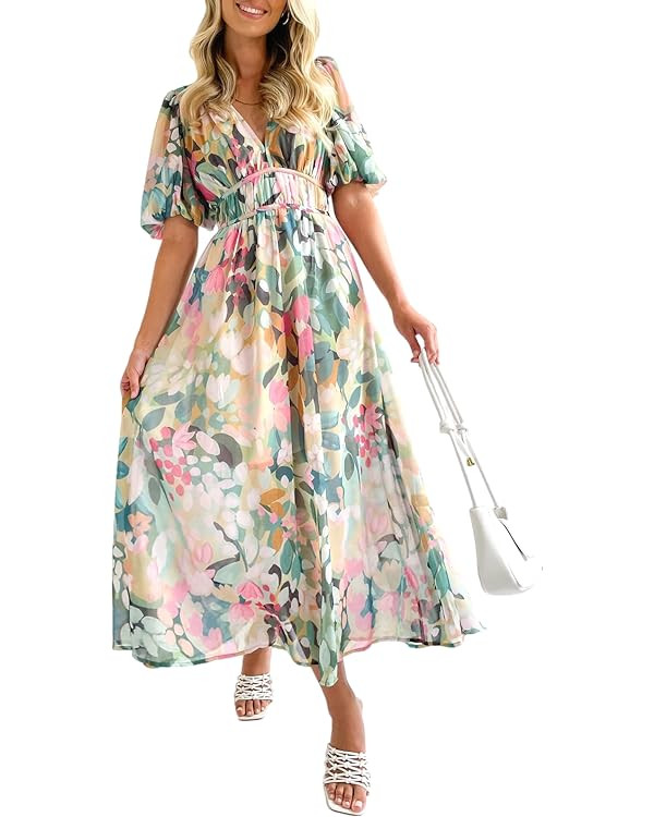 Sissyaki Women's Boho Floral Midi Dress Smocked Beach Flowy Dress | Amazon (US)