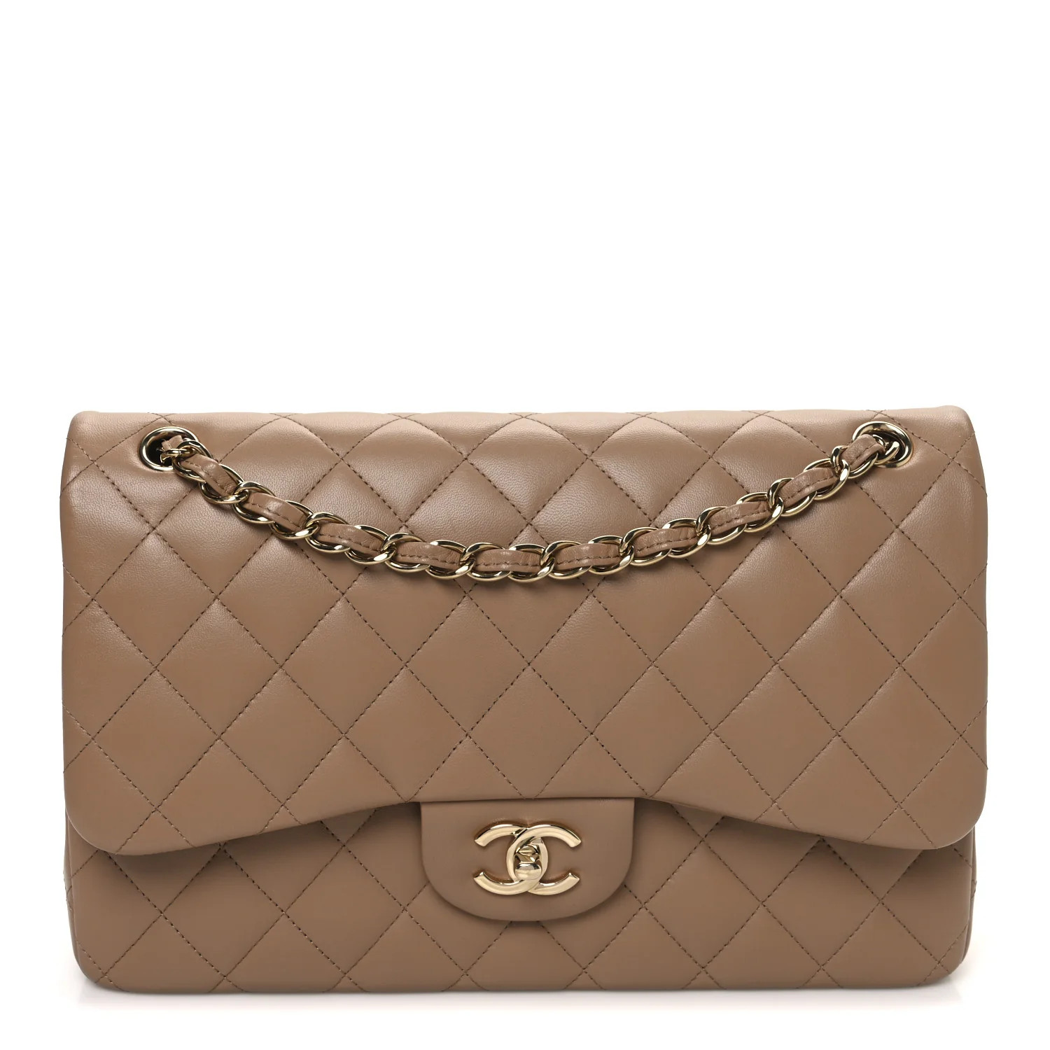 Lambskin Quilted Jumbo Double Flap Dark Beige | FASHIONPHILE (US)