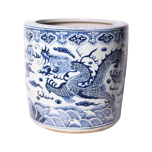 Blue & White Cloud Dragon Cylinder Planter | Scout & Nimble