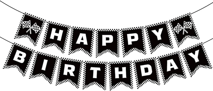 Race Car Happy Birthday Banner, Race Car Birthday Party Decorations Checkered Flags Black and Whi... | Amazon (US)