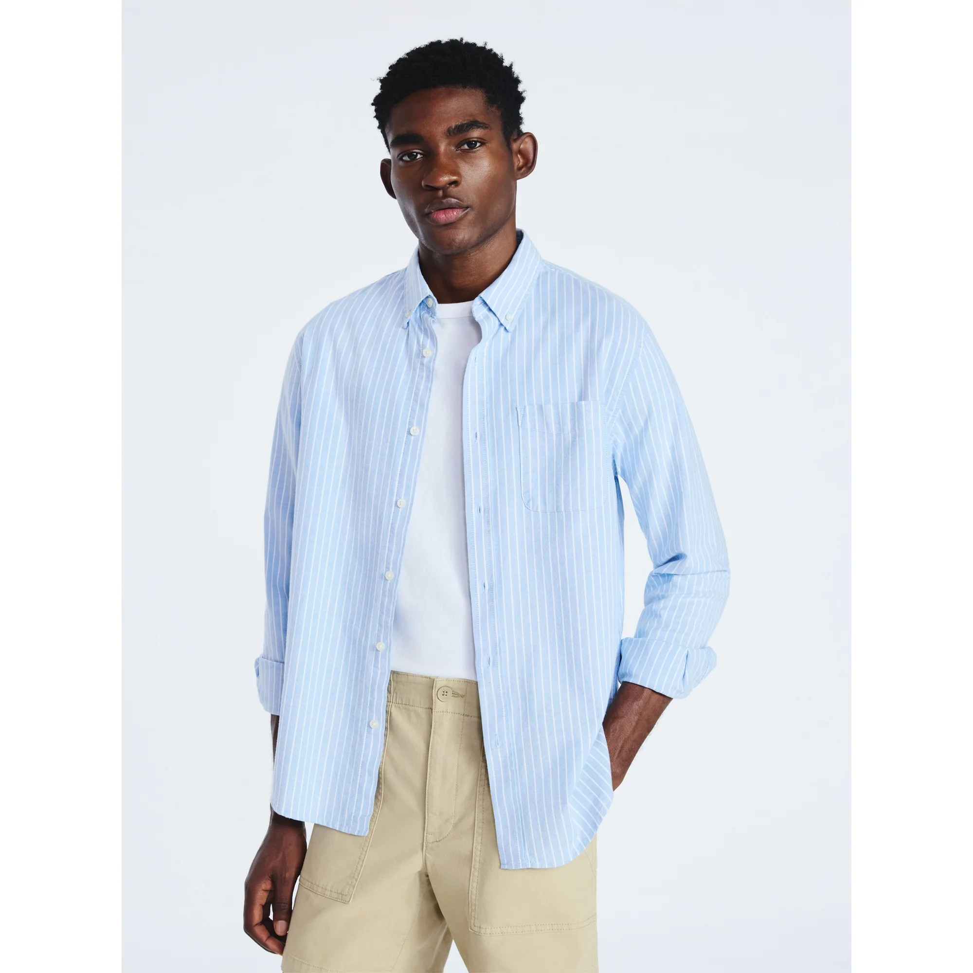 Free Assembly Men's Button Front Oxford Shirt with Long Sleeves, Sizes S-3XL | Walmart (US)