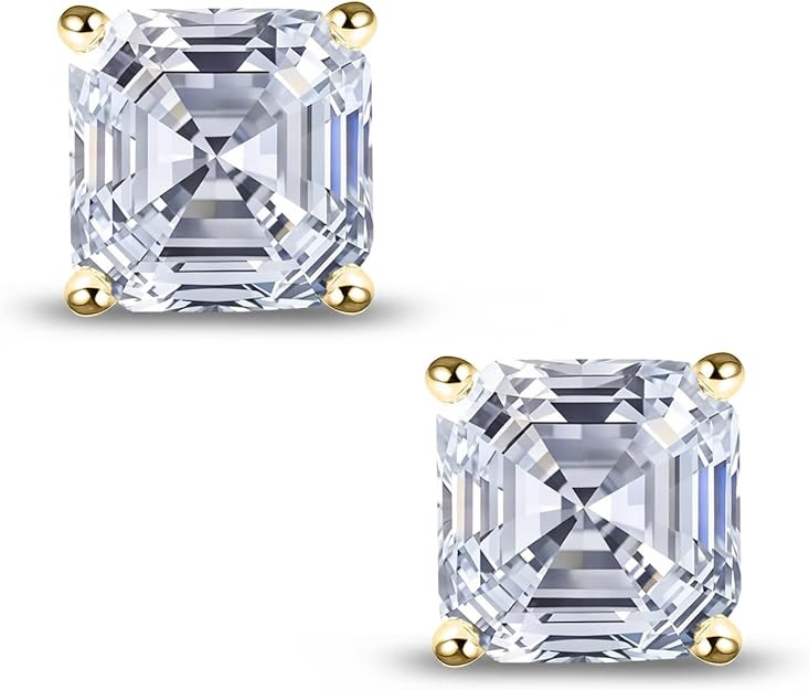 "STUNNING FLAME "18K Gold Plated Sterling Silver Asscher Cut Cubic Zirconia Stud Earrings for Wom... | Amazon (US)