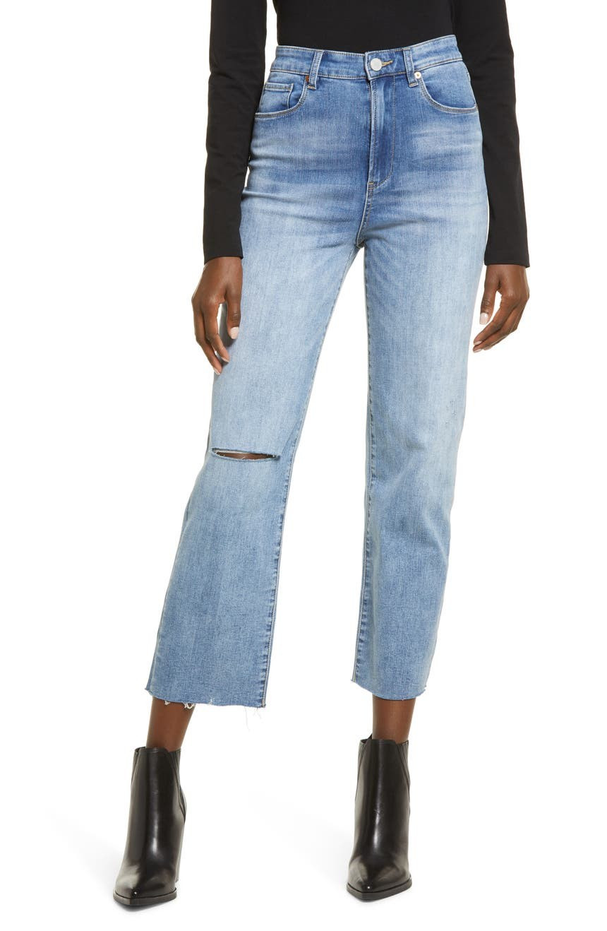 Baxter Super High Waist Ripped Raw Hem Straight Leg Jeans | Nordstrom | Nordstrom