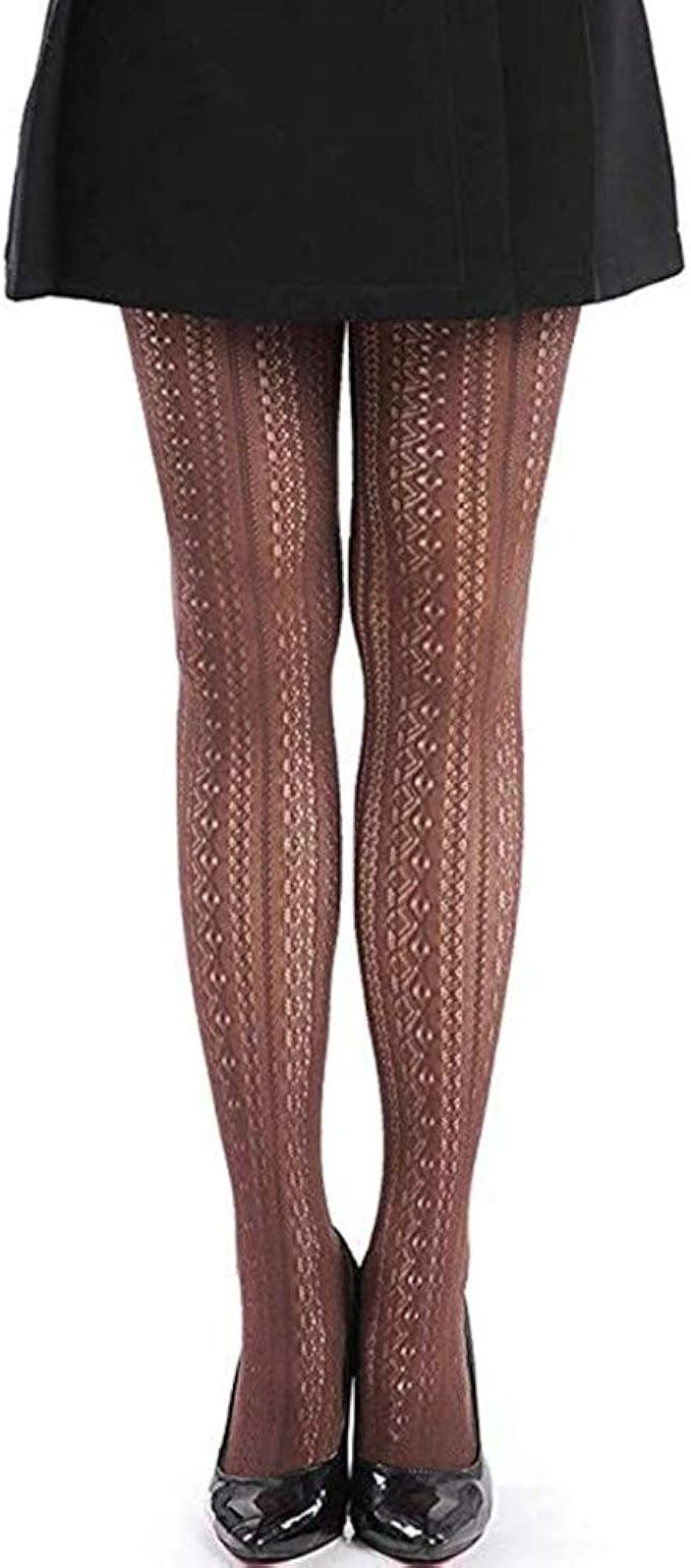 SurBepo Women Fishnet Hollow Out Knitted Patterned Stockings Tights Vertical Strips Pantyhose For... | Amazon (US)