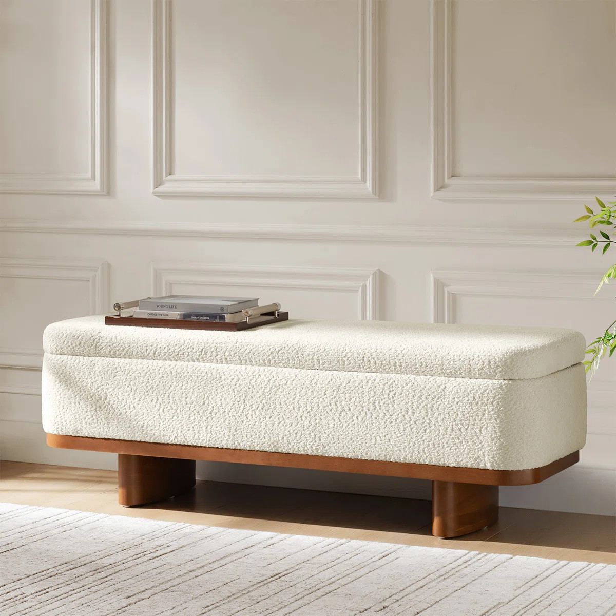 Orren Ellis Cheryl Modern 57\u201dW Chenille Simple Assemble Flip Top Storage Bench with Solid Wo... | Wayfair North America