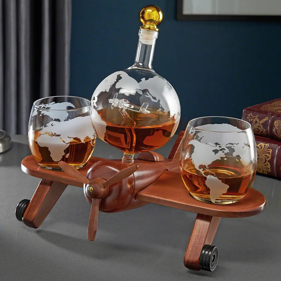 Airplane Whiskey Decanter Set with Globe Glasses | HomeWetBar.com