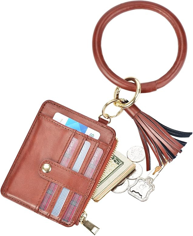 COOLANS Wristlet Bracelet Keychain Pocket Credit Card Holder Purse Tassel Keychain Bangle Key Ring f | Amazon (US)