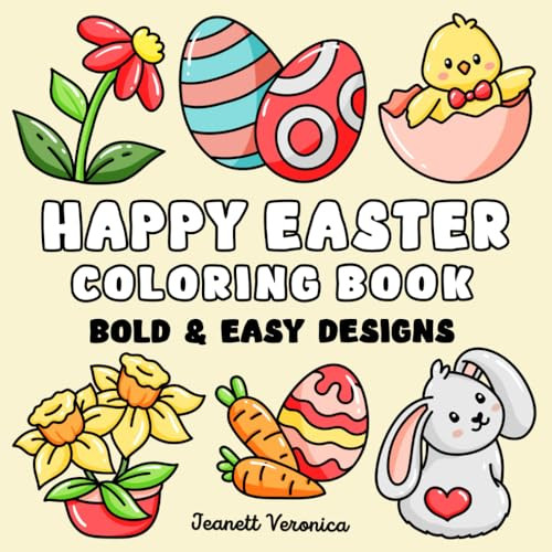 Happy Easter Coloring Book: Bold and Easy Designs for Adults, Teens, and Kids. Simple, Cute Easte... | Amazon (US)