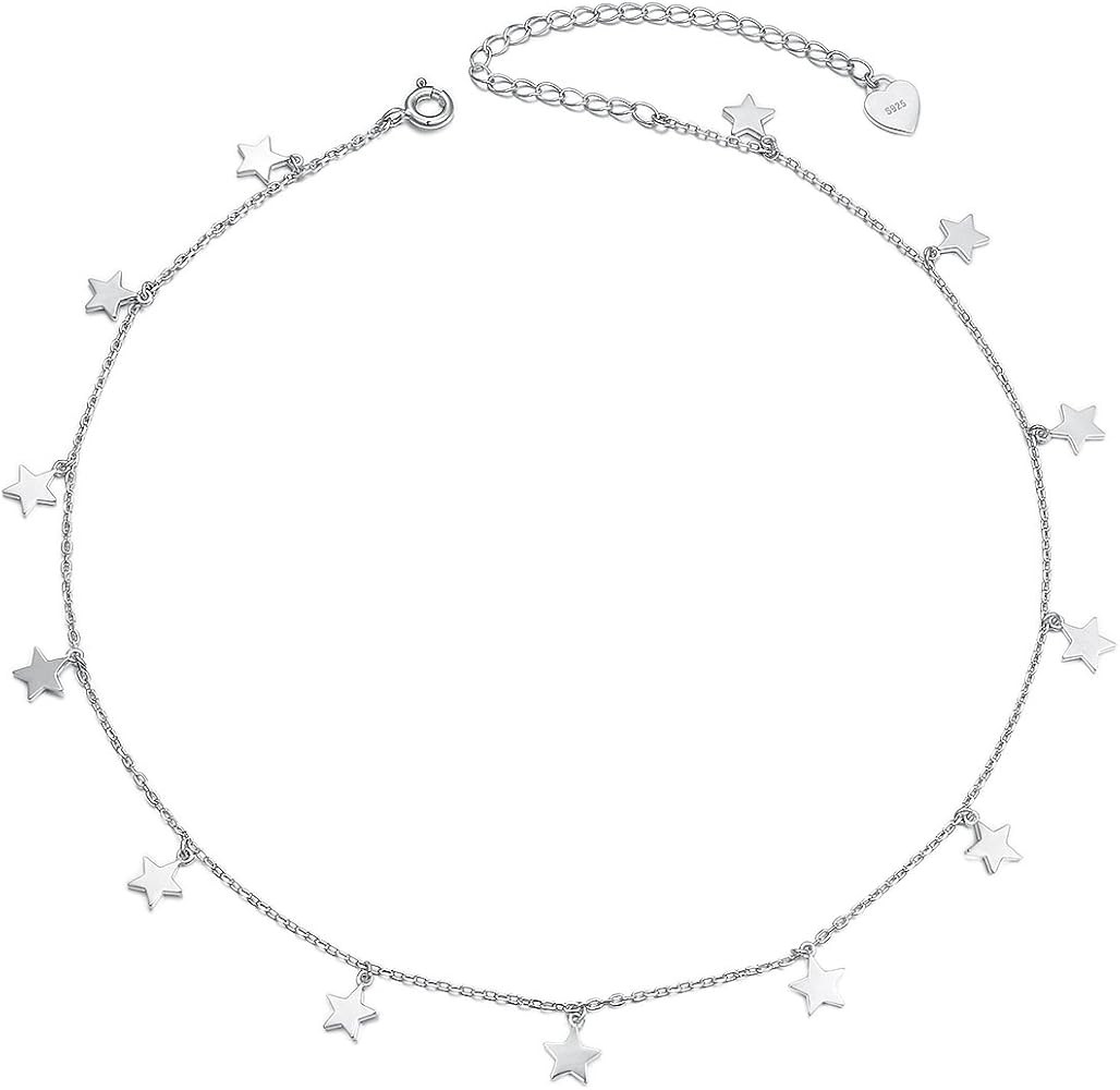 Sterling Silver Jewelry Choker Necklace Pendant Disc Chain Statement Necklace For Women 13+3 inch... | Amazon (US)