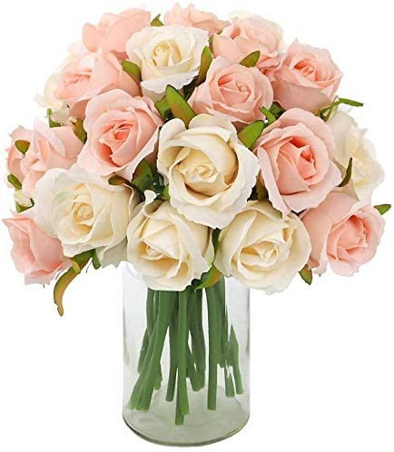 Amazon.com: CEWOR 24 Heads Artificial Rose Flowers Bouquet Silk Flowers Rose for Home Bridal Wedd... | Amazon (US)