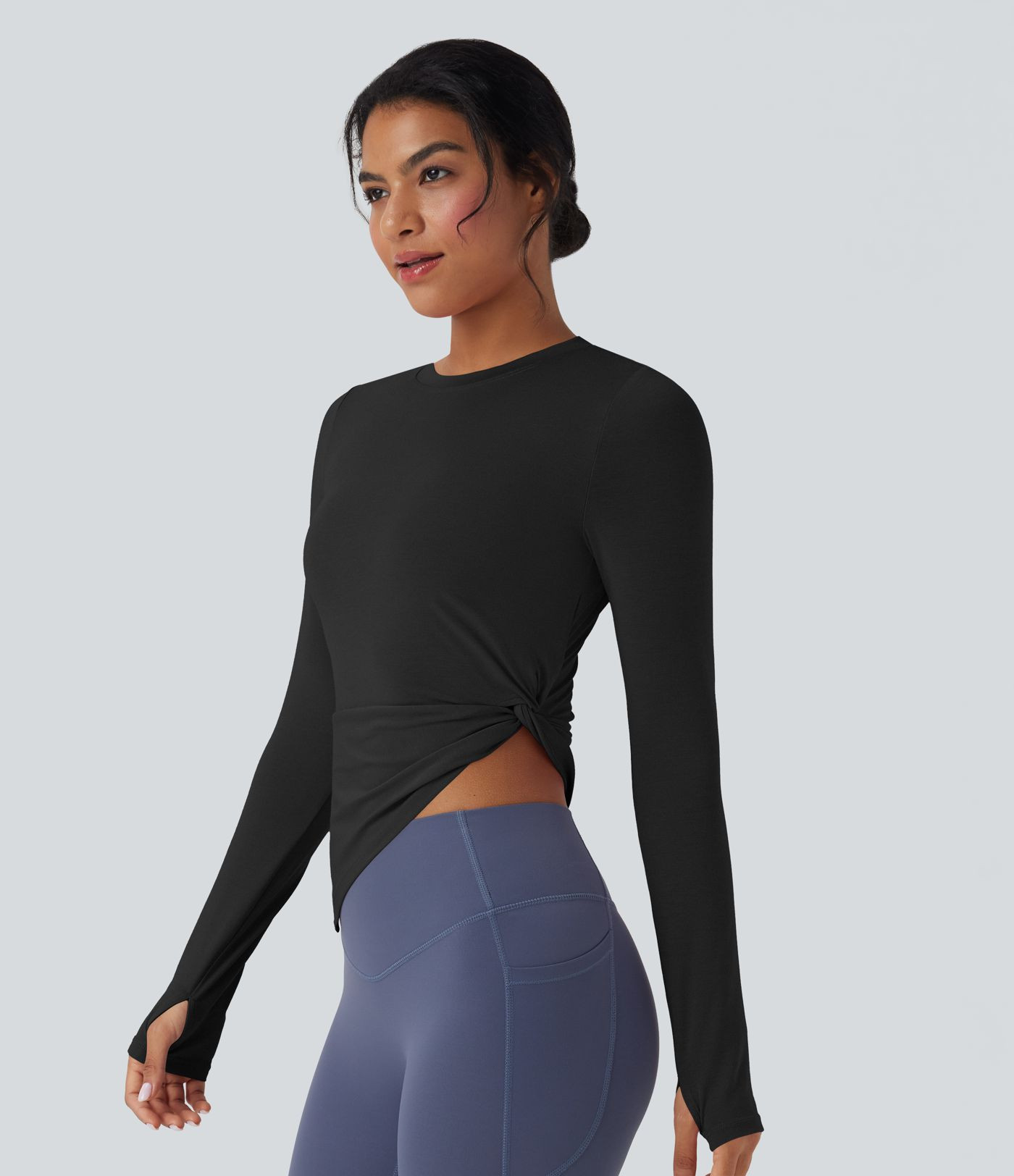 Women’s Long Sleeve Thumb Hole Asymmetric Quick Dry Yoga Sports Top - Halara | HALARA