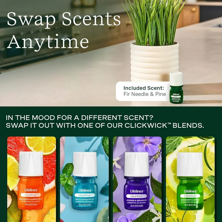 Lifelines Plant Diffuser with ClickWick Essential Oil Blend, Rechargeable & Waterless Aromatherap... | Walmart (US)