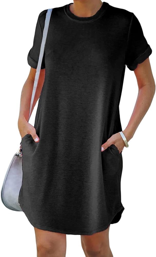 YEXIPO Women's Casual Summer Short Sleeve T Shirt Dress Nightgown Crew Neck Loose Solid Color Bas... | Amazon (US)