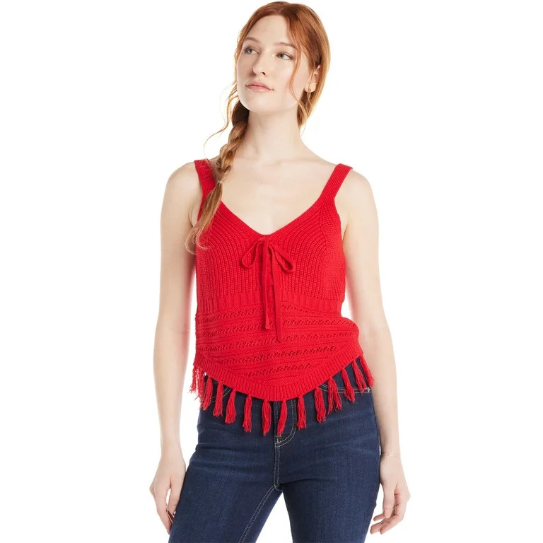 No Boundaries Sweater Tank Top with Fringe Hem, Women’s and Women’s Plus - Walmart.com | Walmart (US)