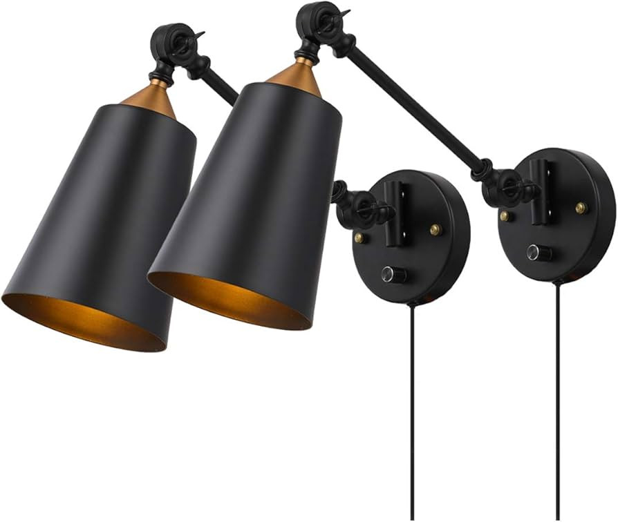 Pauwer Industrial Plug in Wall Sconces Set of 2 with On Off Switch Vintage Edison Swing Arm Wall ... | Amazon (US)