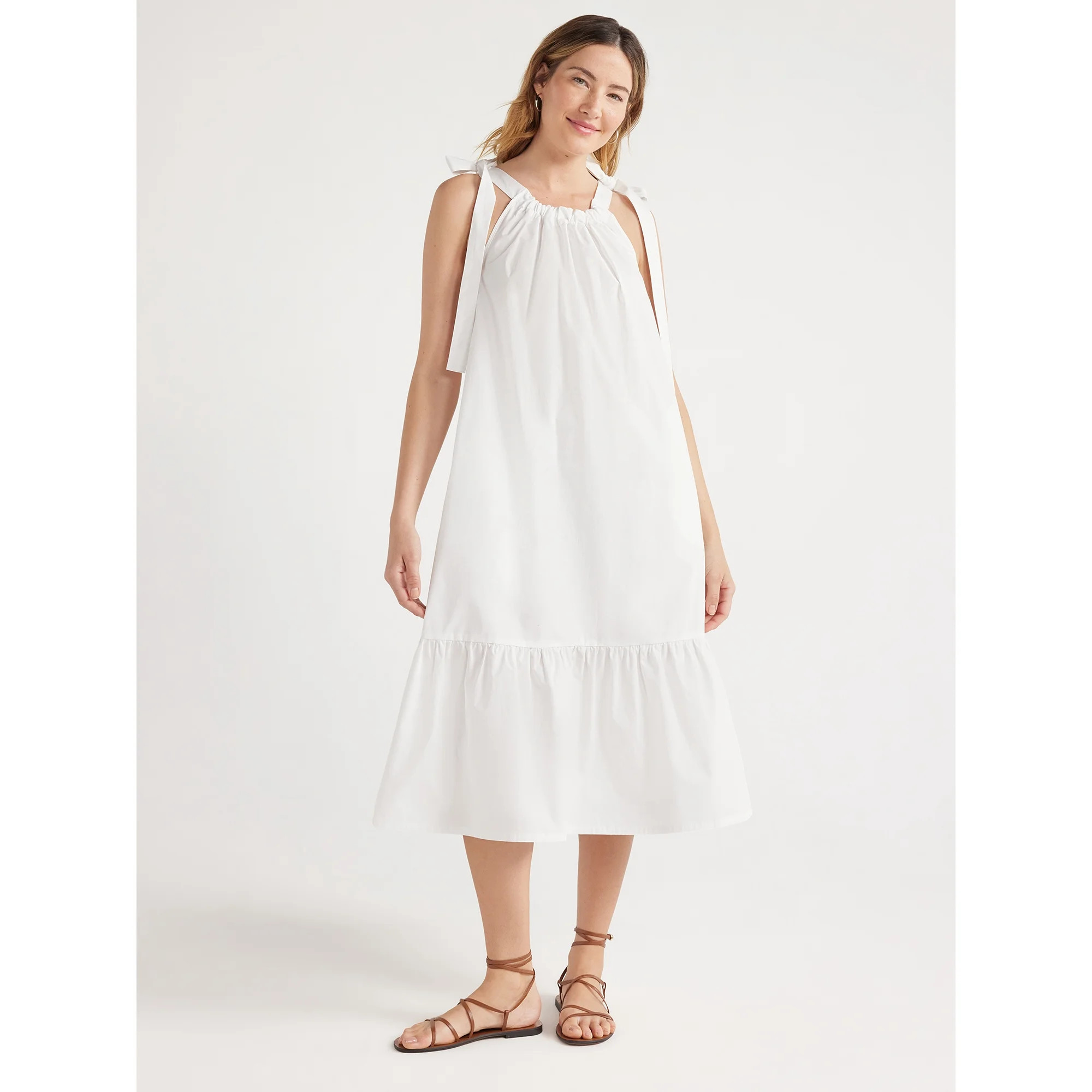 Free Assembly Women's Sleeveless Tie Shoulder Midi Dress with Pockets, Sizes XS-XXL - Walmart.com | Walmart (US)