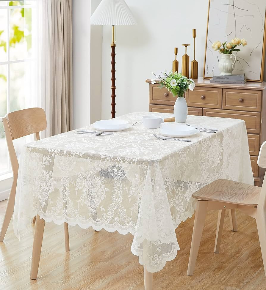 LinenZone Beautiful Oblong Lace Tablecloth with Elegant Scalloped Bottom for Any Special Event Su... | Amazon (US)