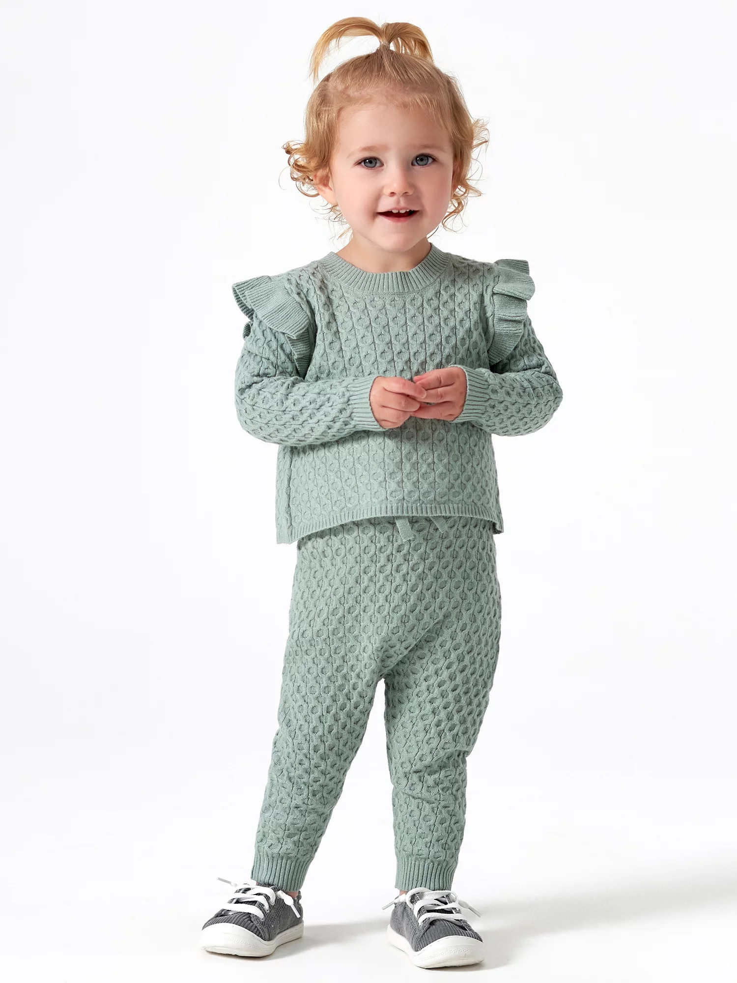Modern Moments by Gerber Baby & Toddler Girl Cable Knit Ruffle Sweater & Pant, 2-Piece Outfit Set... | Walmart (US)