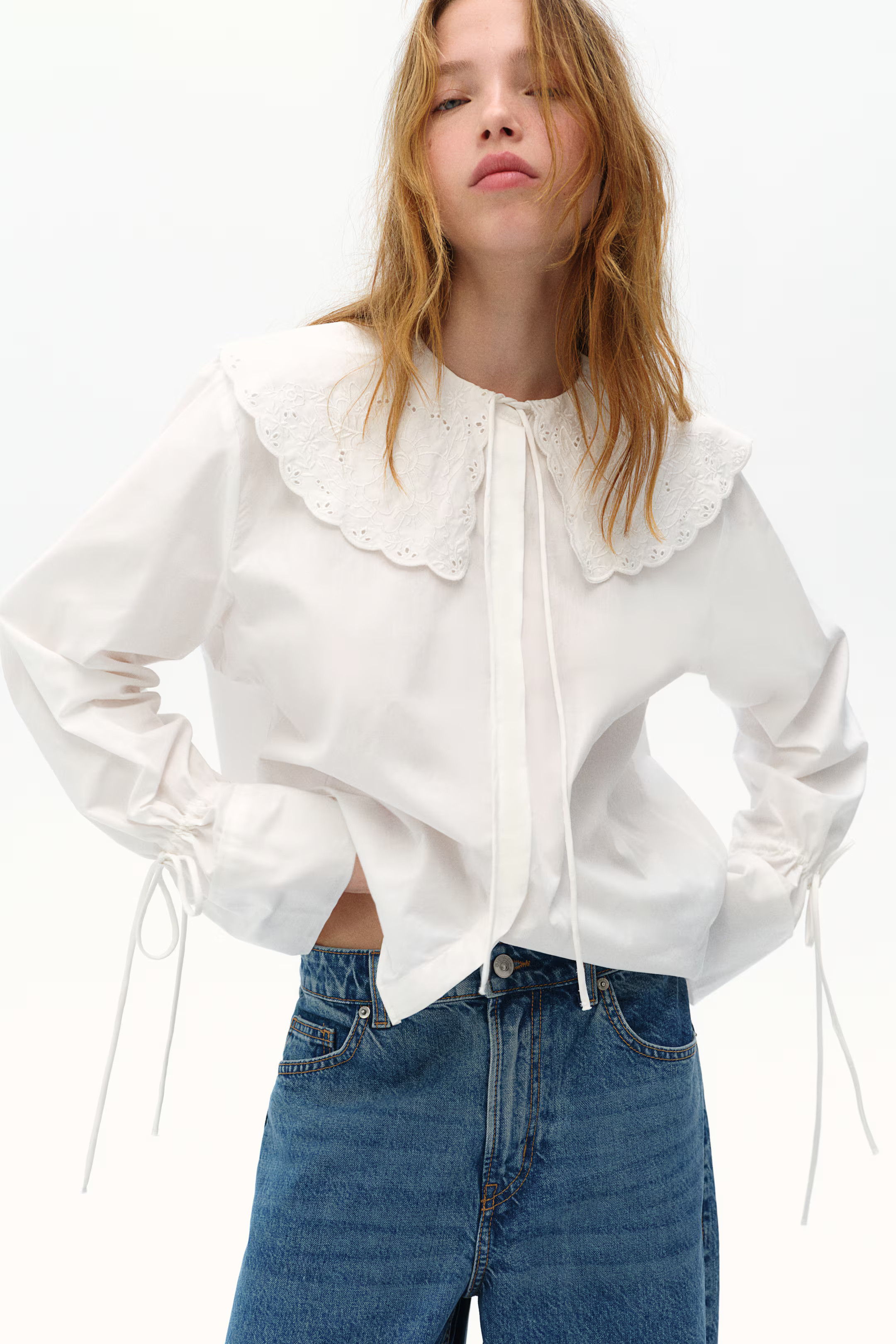 Poplin Blouse with Eyelet EmbroideryNot saved to favorites$29.99Color - WhiteSelect size   XXS... | H&M (US + CA)