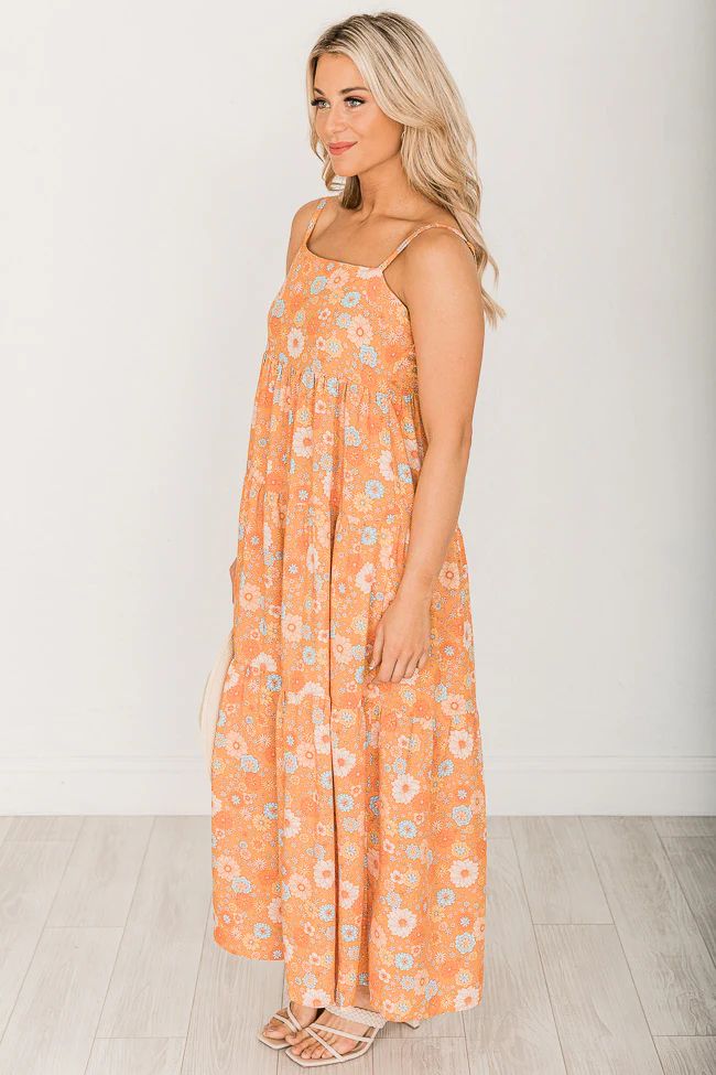 Sunburst Sunsets Orange Floral Maxi Dress | Pink Lily