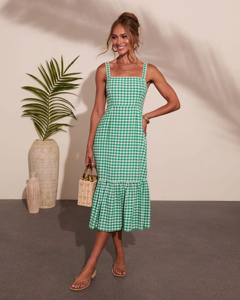 Summer Loving Gingham Print Midi Dress Green Multi / M | VICI