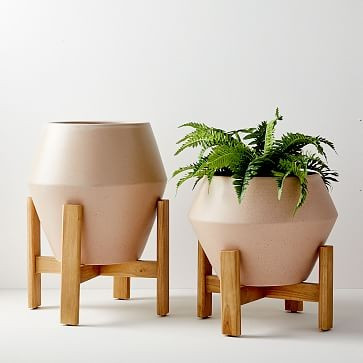 Ilya Turned Wood Planters - Speckled Stone | West Elm (US)