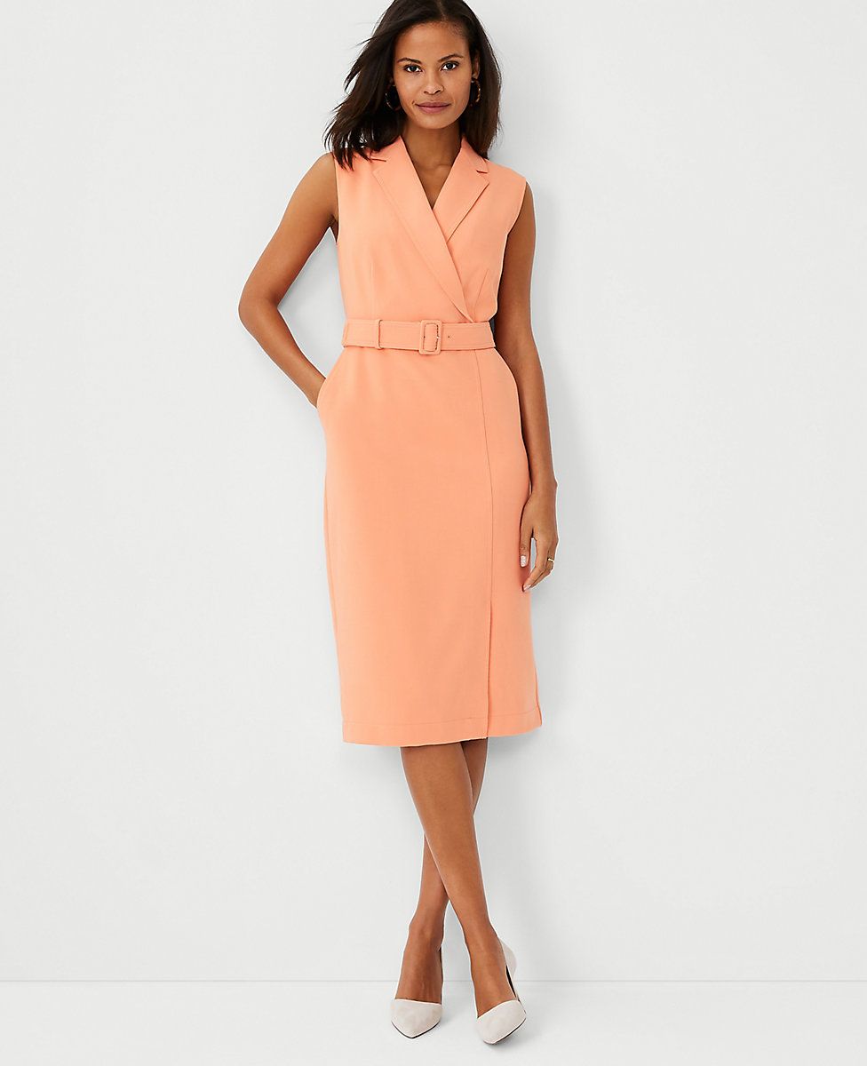 Lapel Belted Pocket Sheath Dress | Ann Taylor (US)