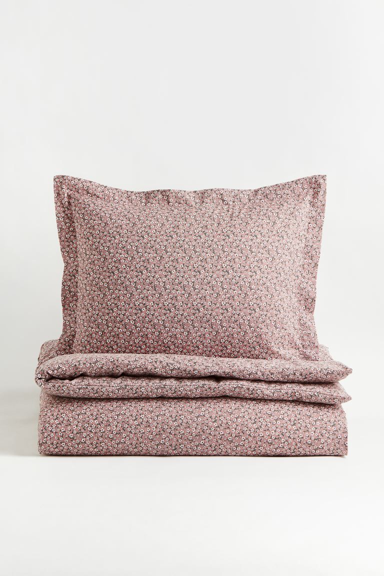 Patterned Twin Duvet Cover Set - Dusty rose/small flowers - Home All | H&M US | H&M (US + CA)