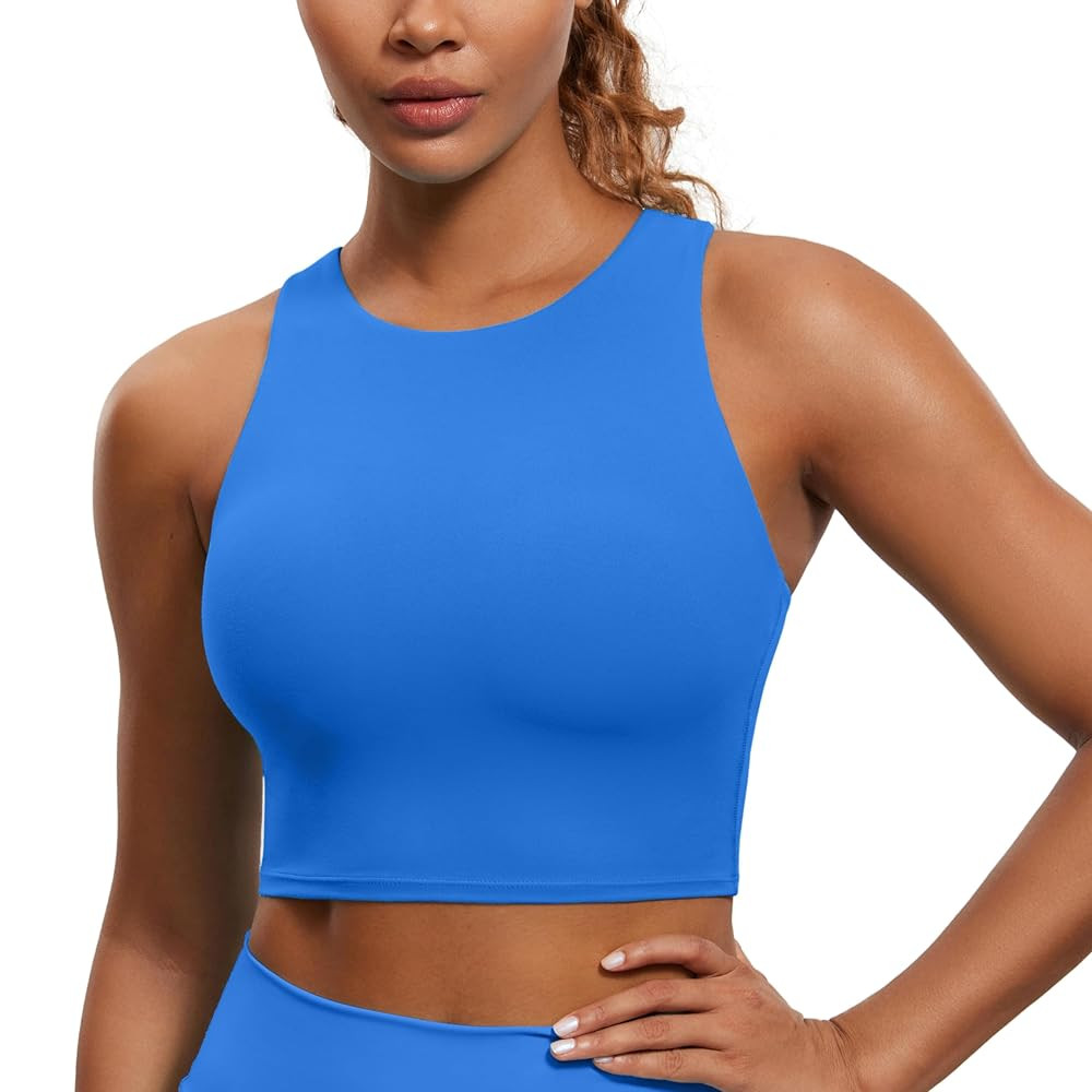 CRZ YOGA Butterluxe Racerback Longline Sports Bras for Women - High Neck Padded Crop Workout Tank... | Amazon (US)
