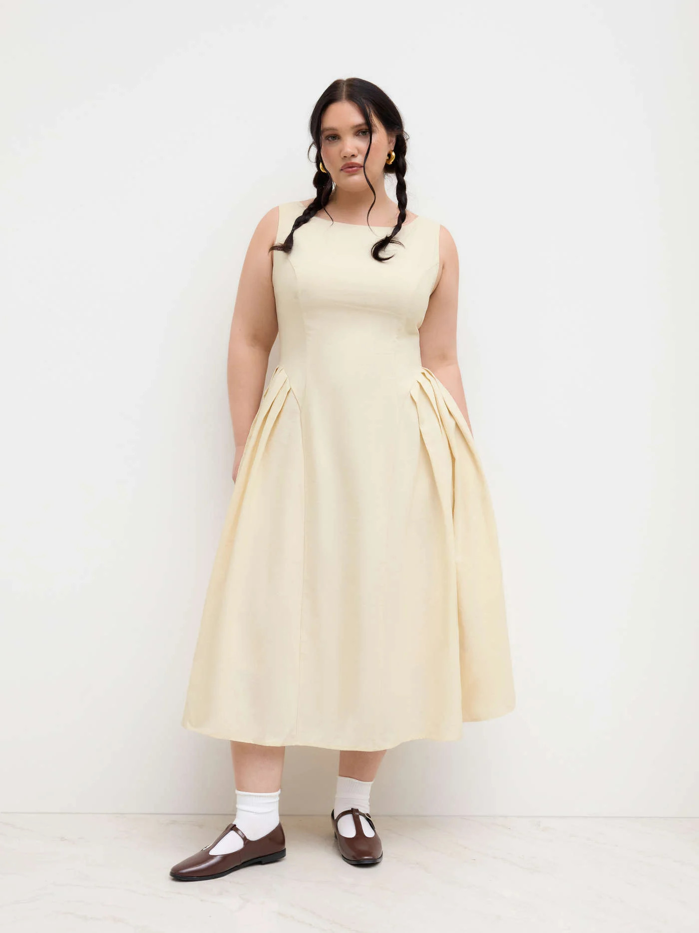 Linen-blend Boat Neck Backless Ruffle Hem Midi Dress Curve & Plus | Cider