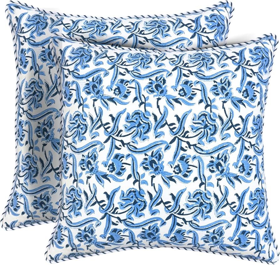 ATOSII Block Print Boho Throw Pillow Covers, 20 X 20, Set of 2 Decorative Couch Pillows for Livin... | Amazon (US)