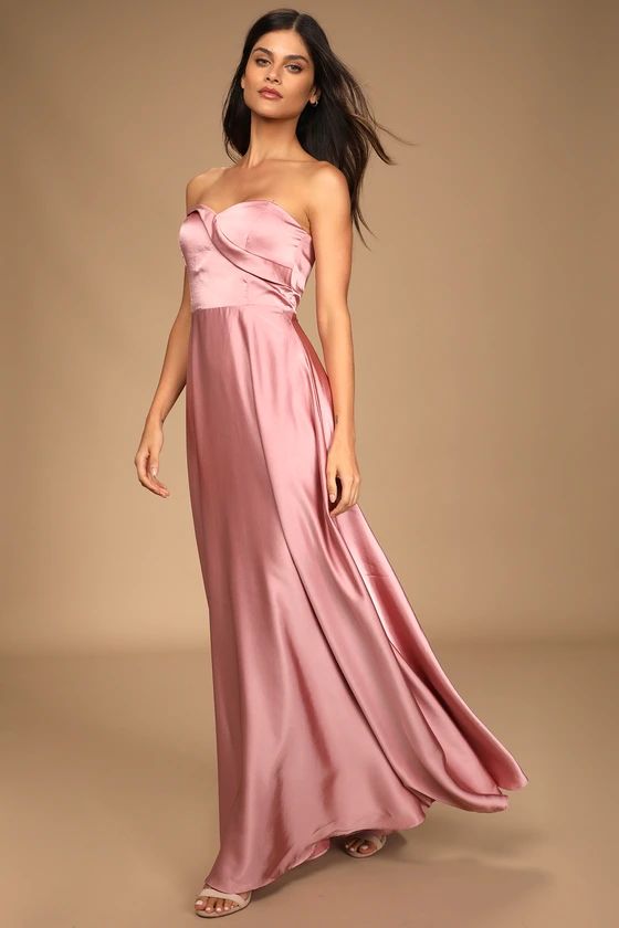 Real Romantic Light Rose Satin Strapless Maxi Dress | Lulus (US)