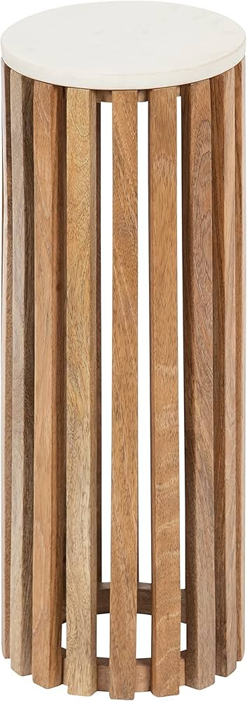 Kate and Laurel Paynter Marble Drink Table, 9 x 24, White and Natural Mango, Tall Slatted Plant S... | Amazon (US)