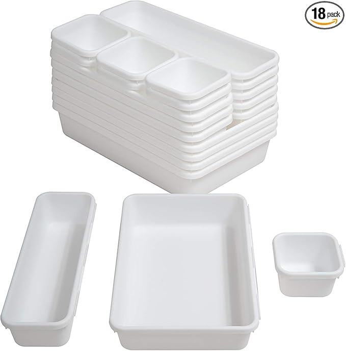 BYCY 18 Pcs White Drawer Organizers Trays Set Drawer Dividers for Kitchen Office Bathroom, Interl... | Amazon (US)