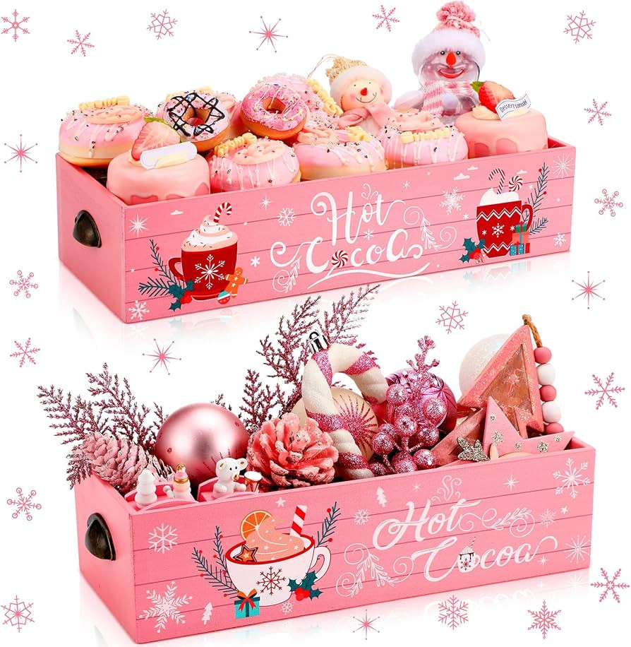 Soaoo 2 Pcs Christmas Hot Cocoa Bar Wood Storage Box for Hot Cocoa Decorative Christmas Storage B... | Amazon (US)