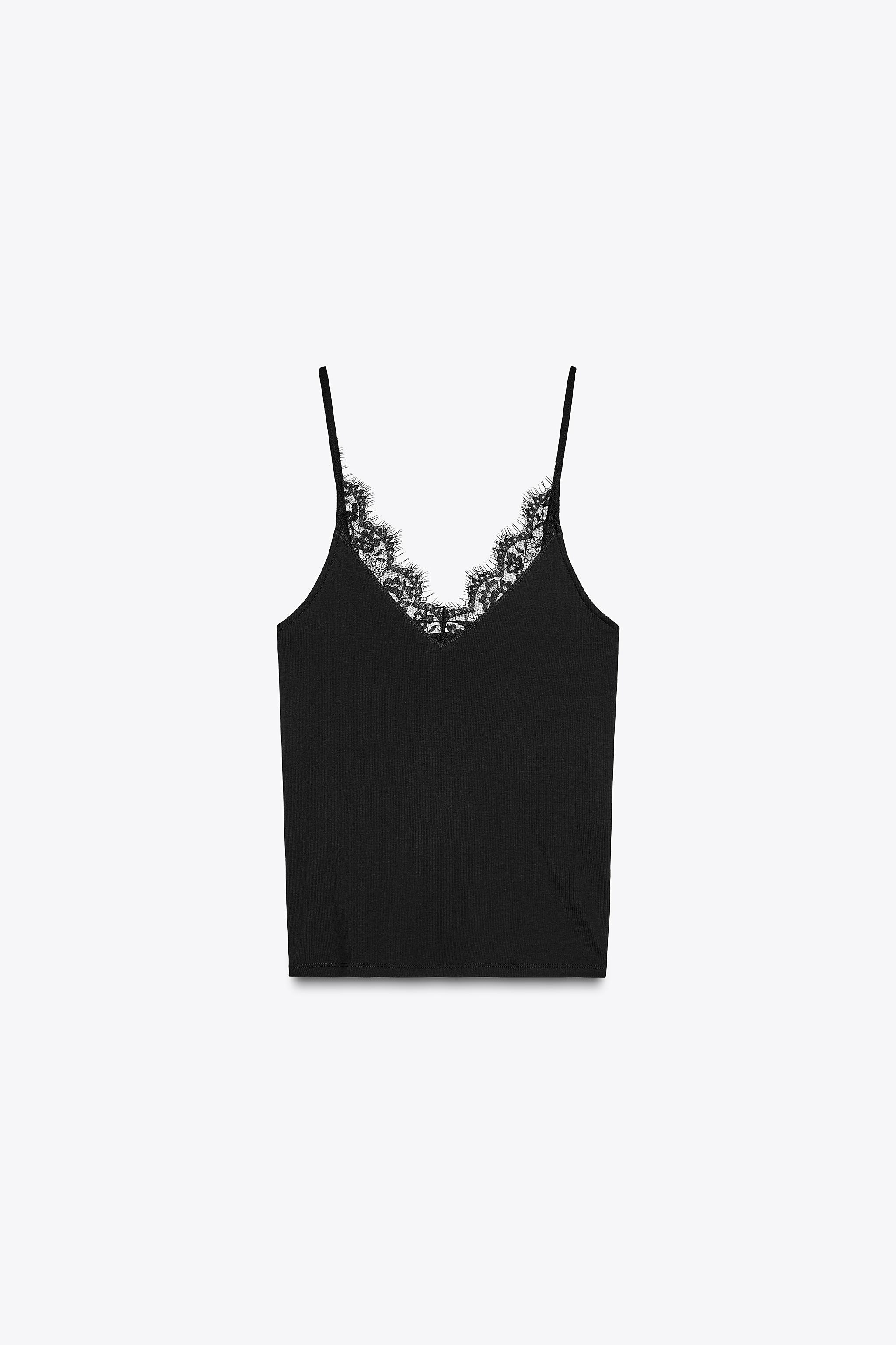 RIBBED LACE-TRIM VEST TOP | Zara UK