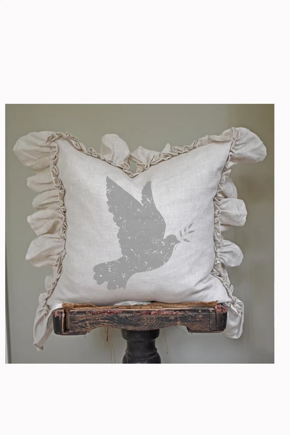 Dove Ruffle Pillow Cover, Shabby French Country Beige Linen Pillow Cover, Cottage Chic Decor, Chr... | Etsy (US)
