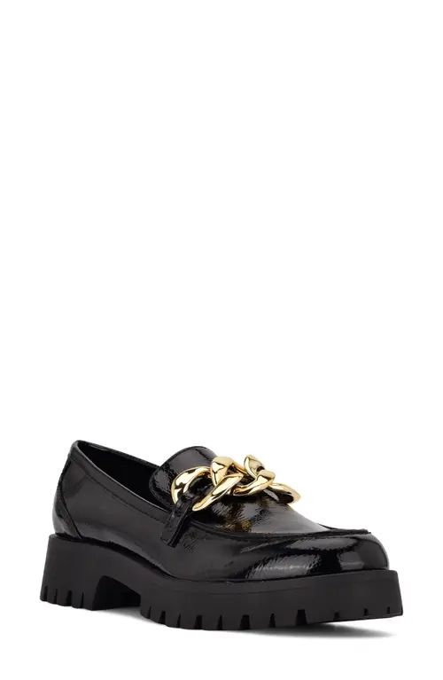Nine West Gracy Chain Faux Leather Platform Loafer in Black Patent at Nordstrom, Size 8.5 | Nordstrom